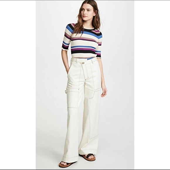 Eleven Six Abi 70s Multi Stripe Short Sleeve Sweater Medium - Picture 2 of 11